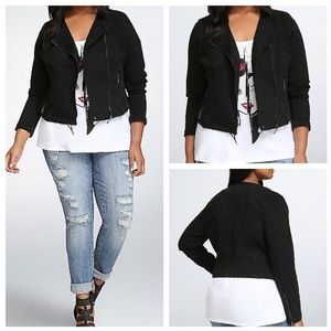 Torrid Moto Jean Jacket Black Crop 3 Denim Zip